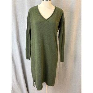 Sundance Olive Green 100% Cashmere V Neck Knit Sweater‎ Dress Long Sleeve S